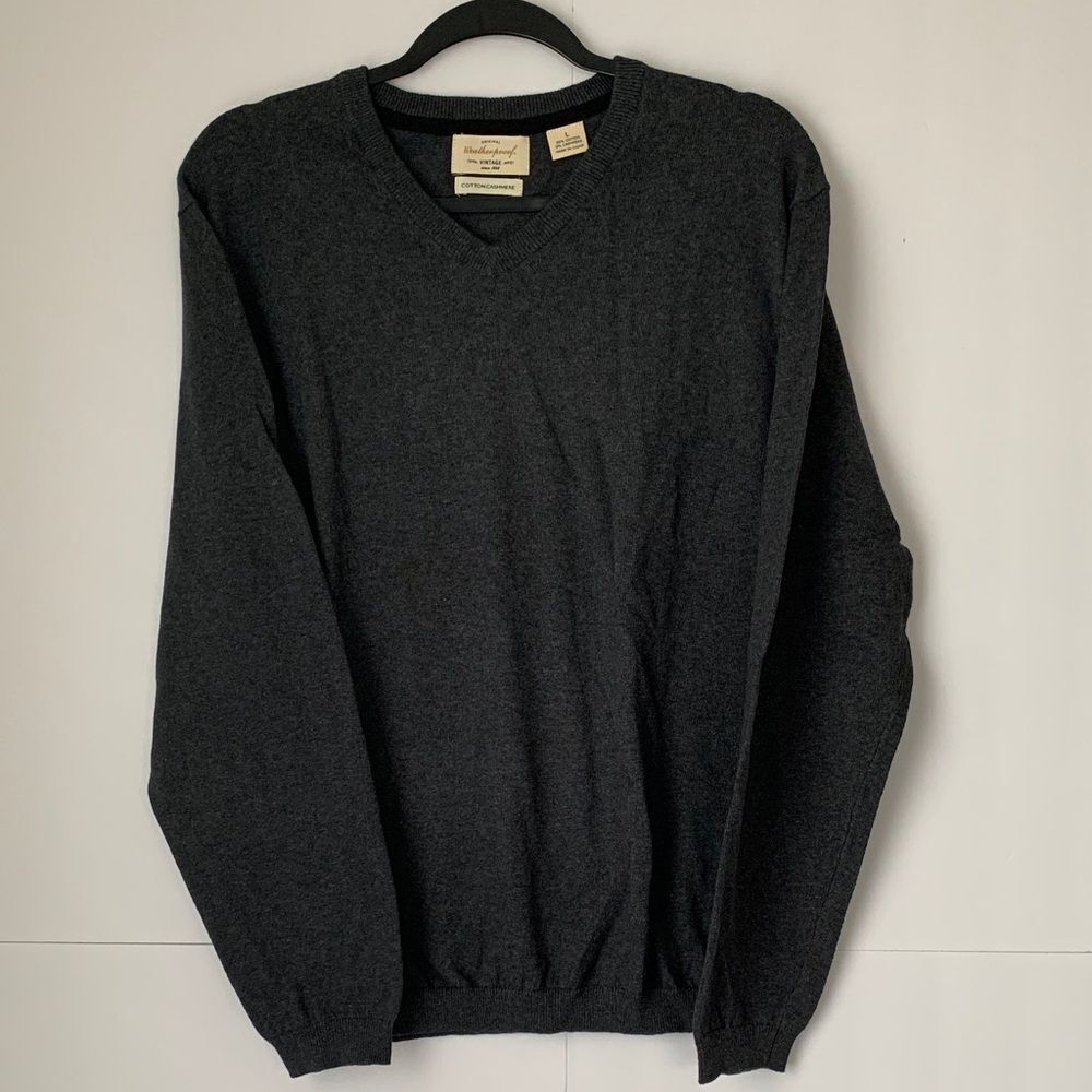 Original Weatherproof Men's Gray Cashmere/Cotton V-Neck Pullover Sweater Size L